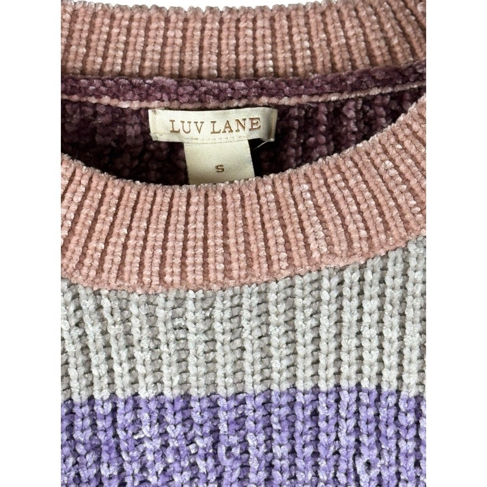 Luv Lane Chenille Striped Cropped Sweater Purple Pink Grey Small - Picture 5 of 7